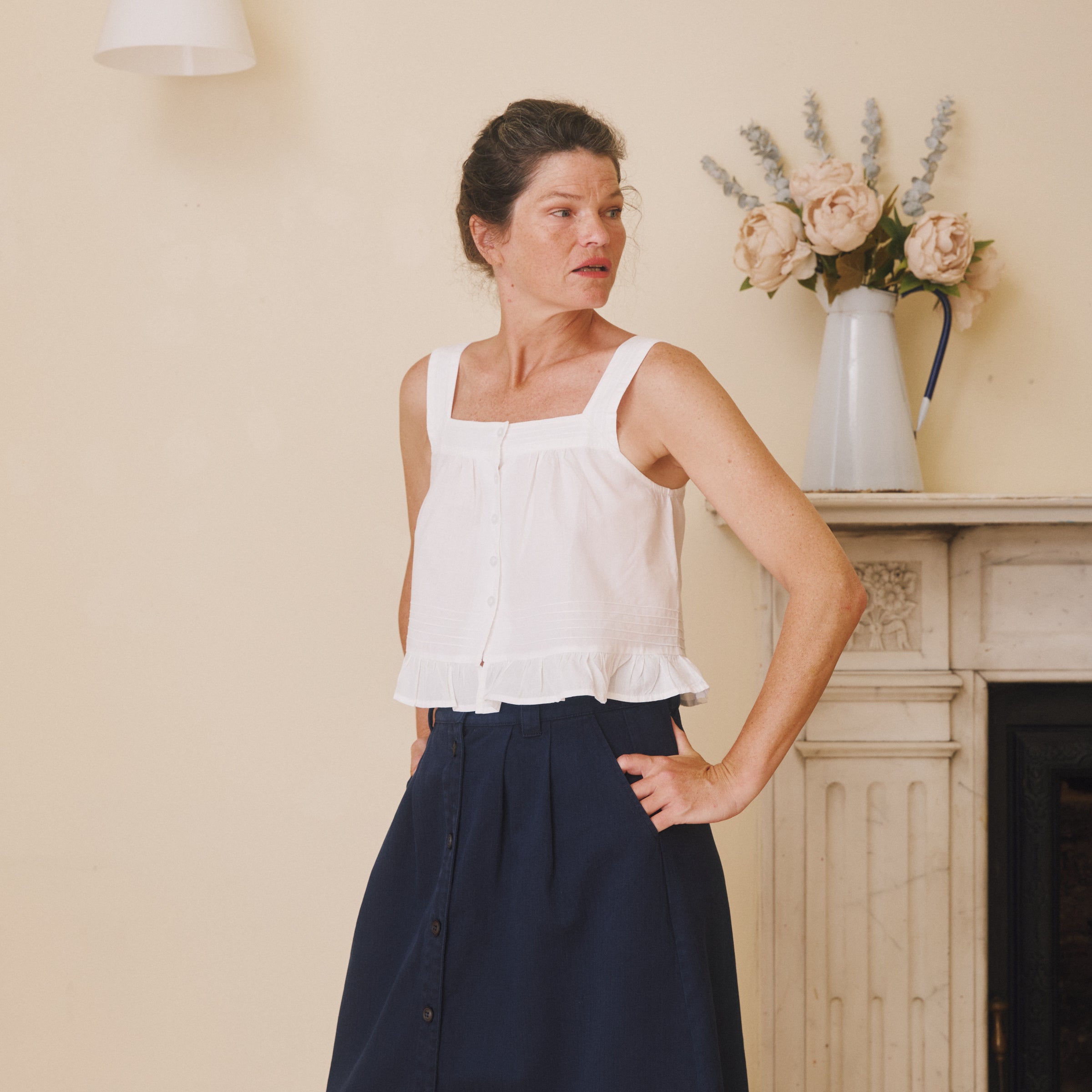White cotton sleeveless top