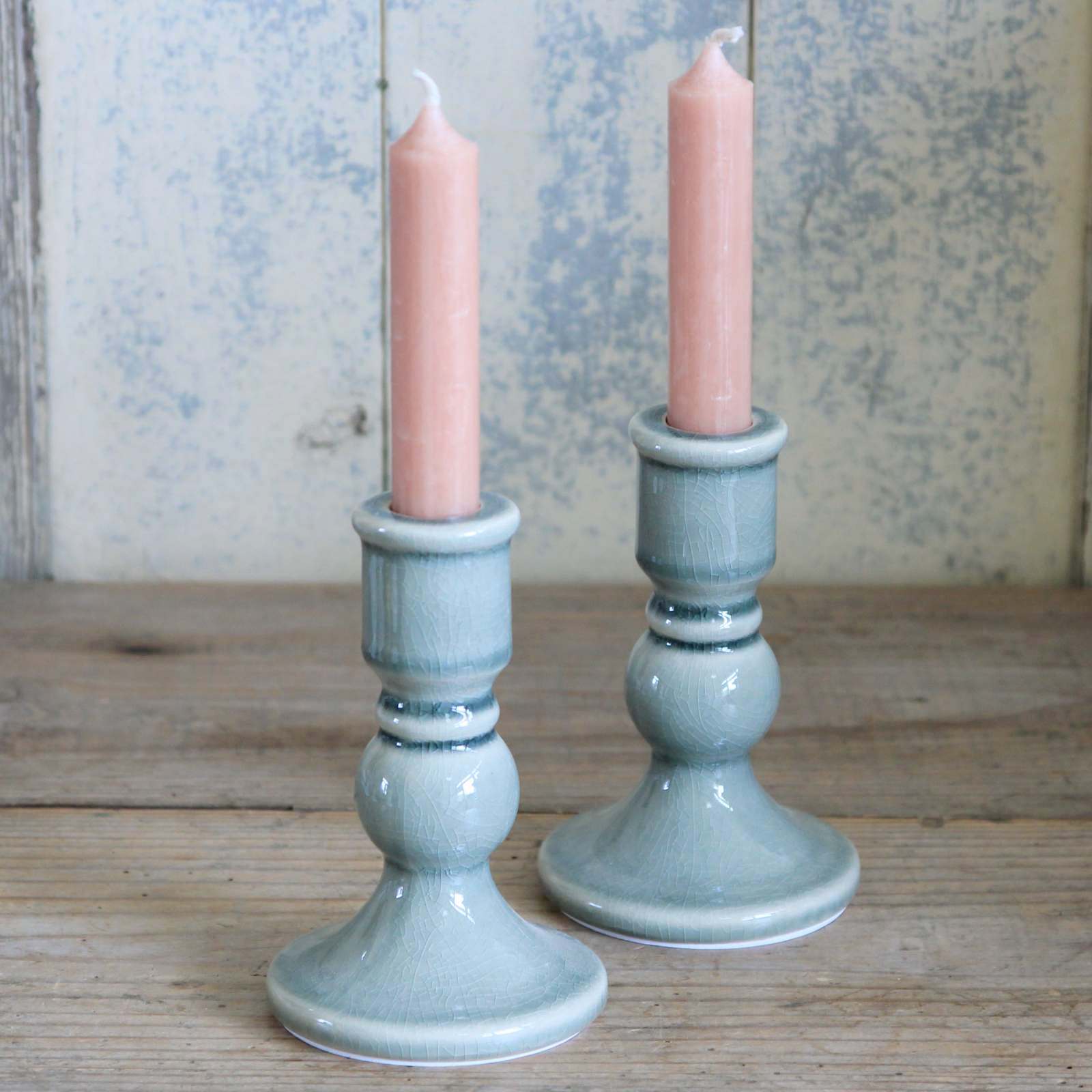 Ceramic Crackle Candlestick - Green