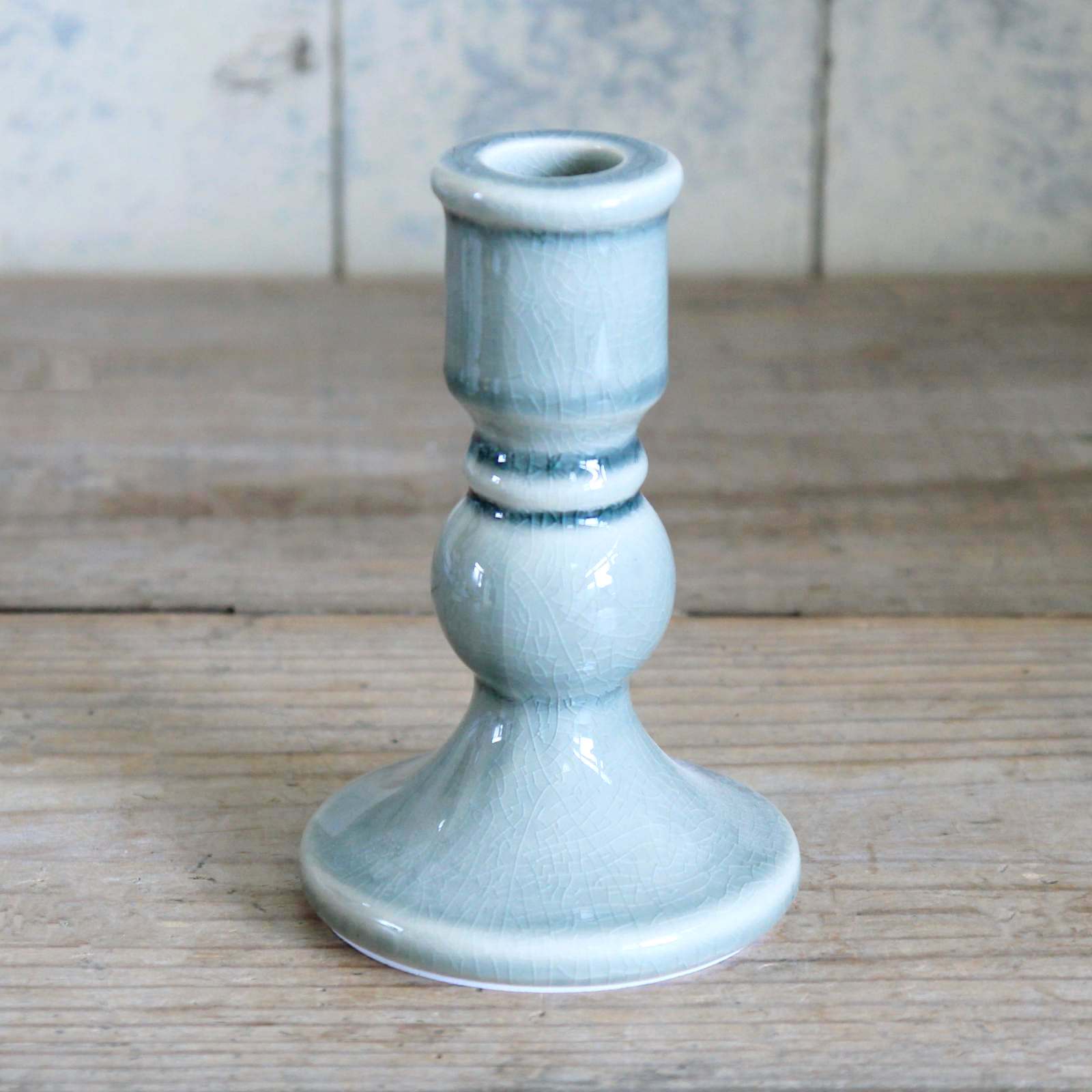 Ceramic Crackle Candlestick - Green