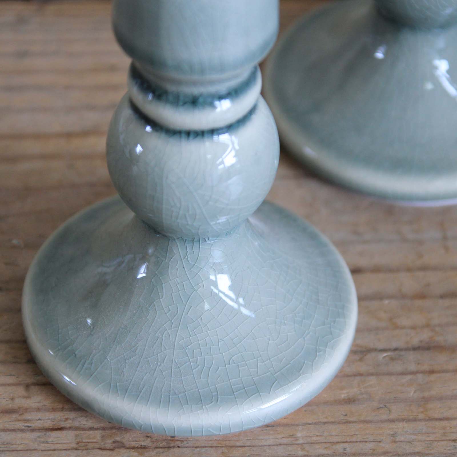 Ceramic Crackle Candlestick - Green