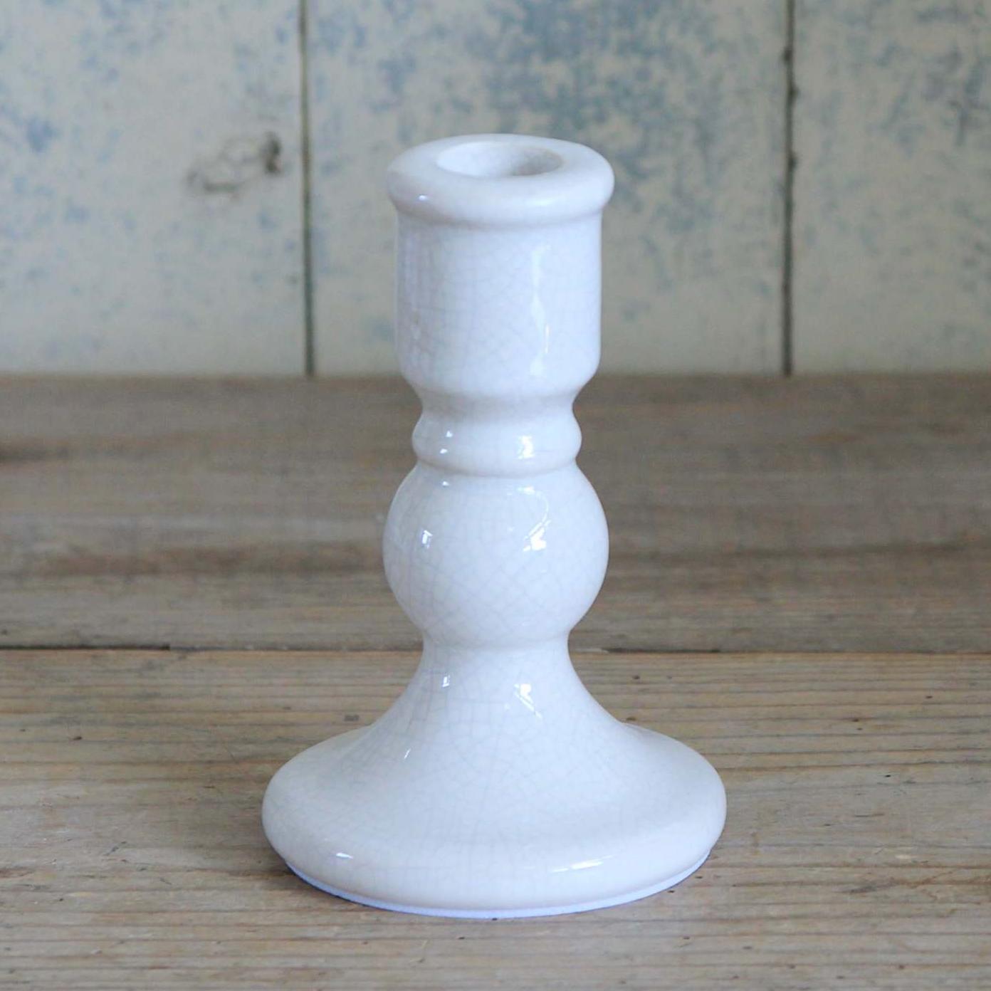 Ceramic Crackle Candle Holder - White