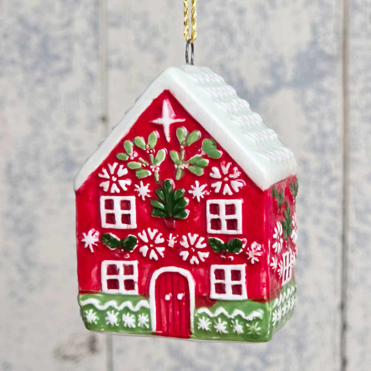 Ceramic Gingerbread House Decoration Red