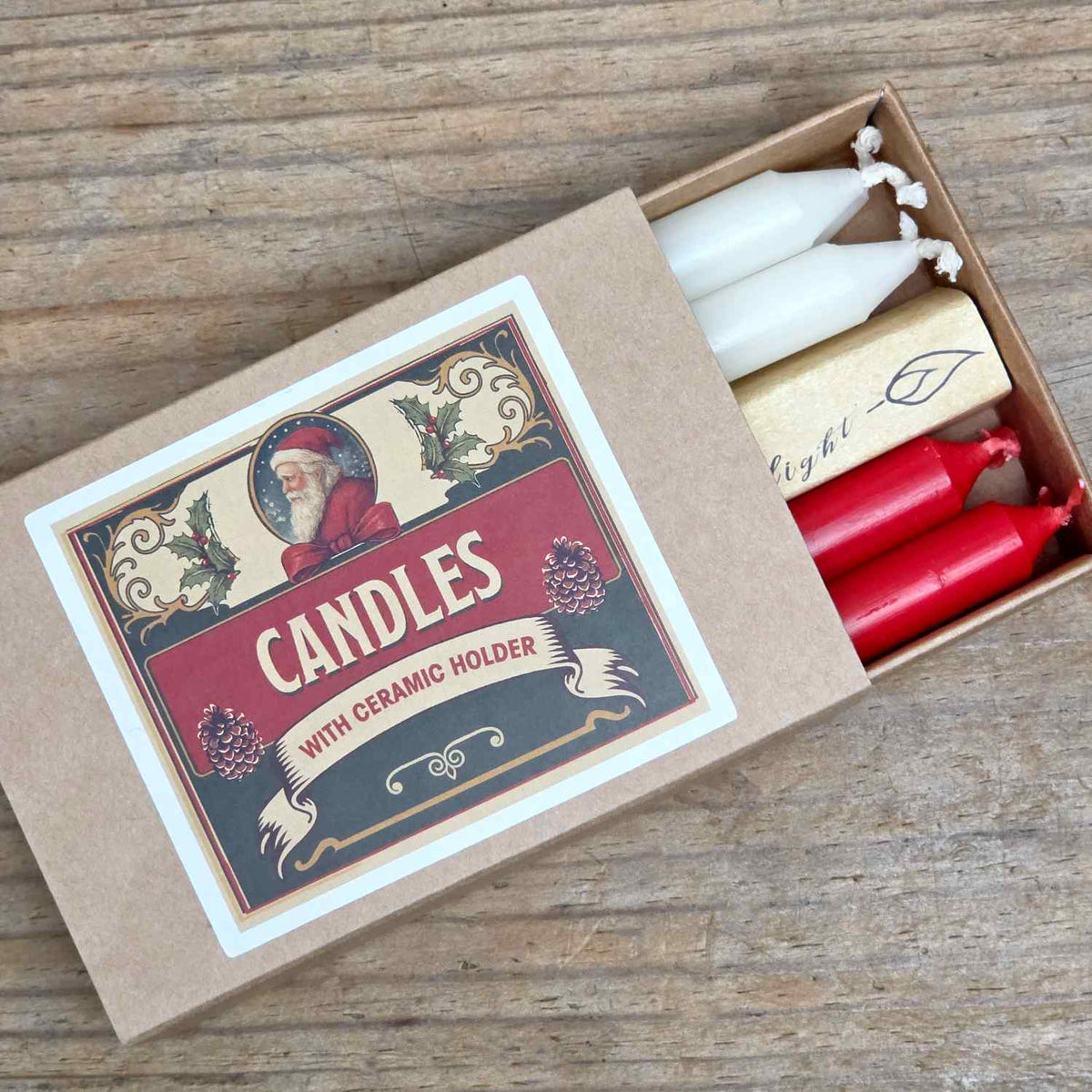 Christmas Box of Mini Candles & Holder