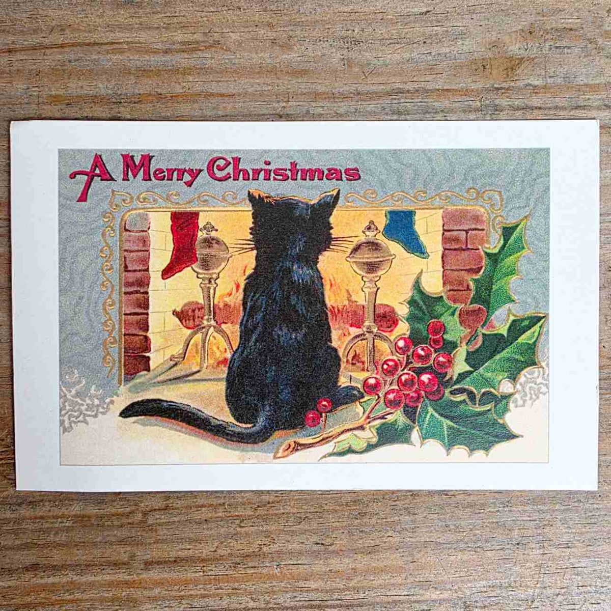 Vintage Christmas Postcard - Black Cat