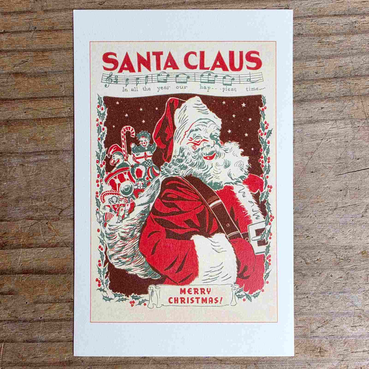 Vintage Christmas Postcard - Musical Santa Claus