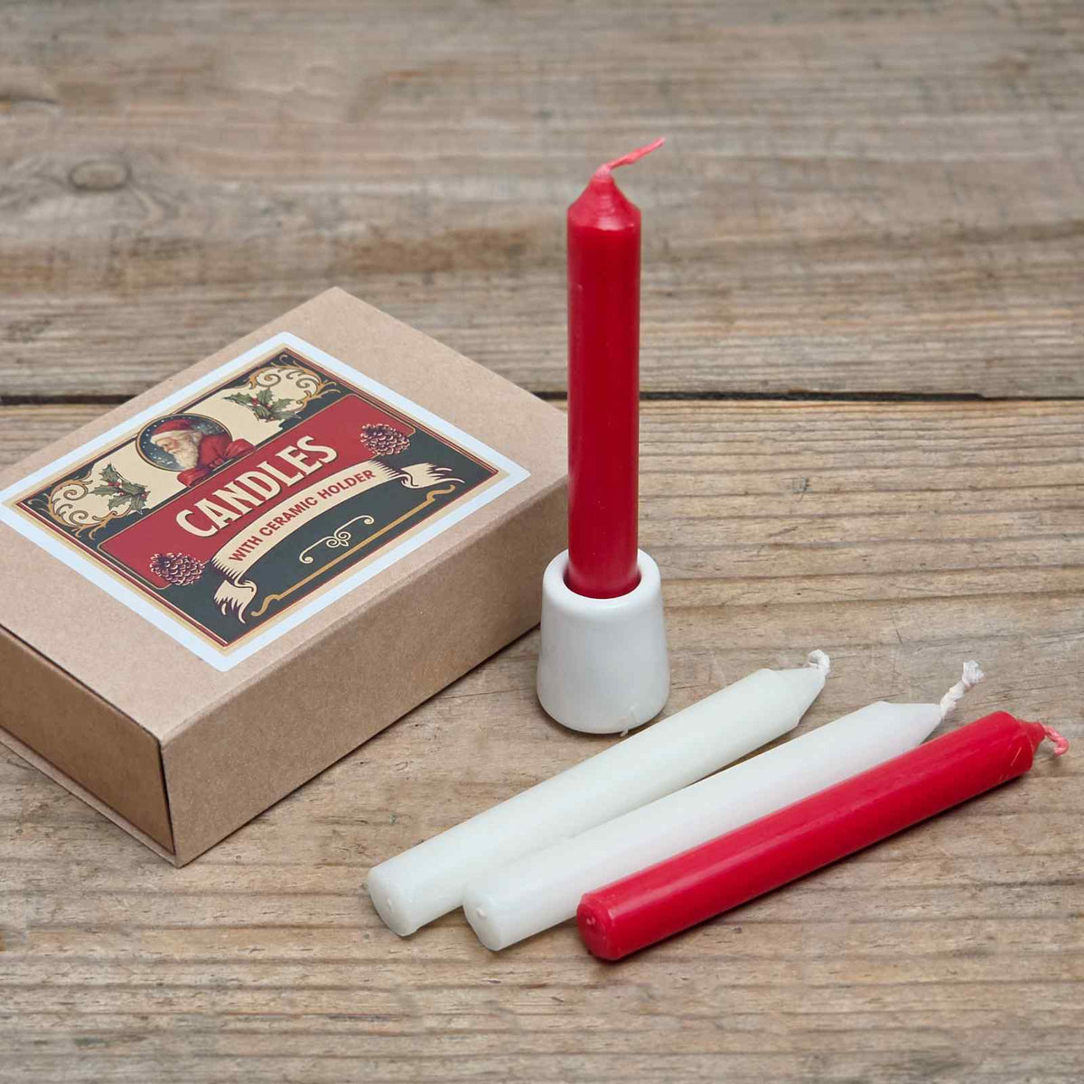 Christmas Box of Mini Candles & Holder