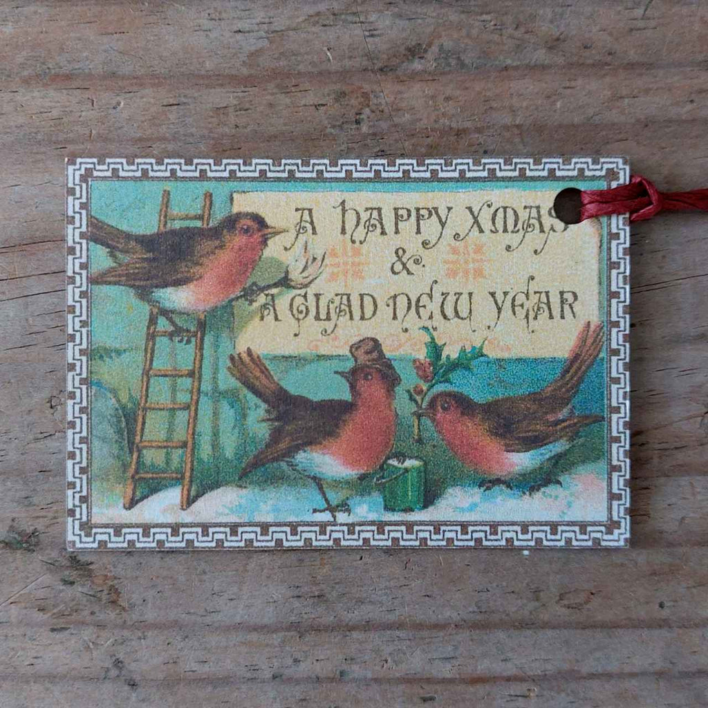 Handmade Set of 6 Vintage Christmas Gift Tags - Robins