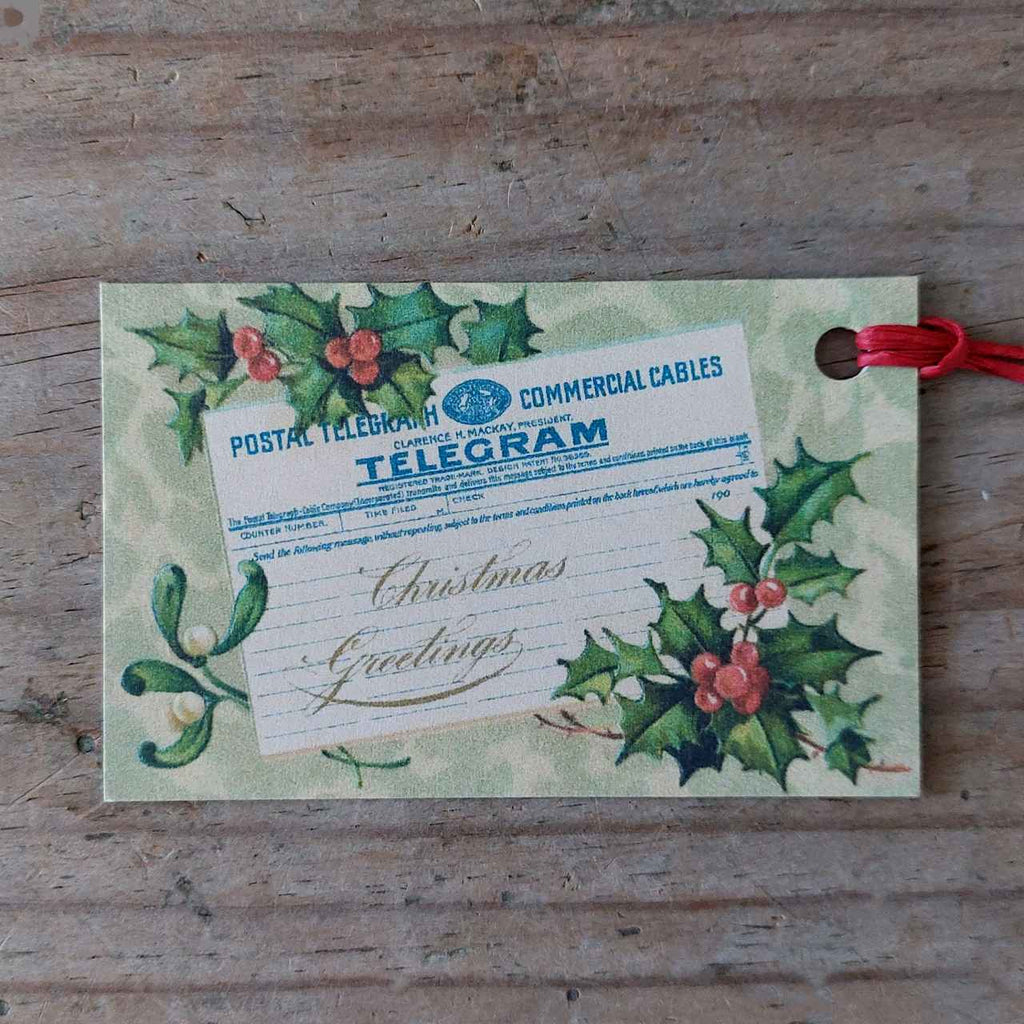 Handmade Set of 6 Vintage Christmas Gift Tags  - telegram