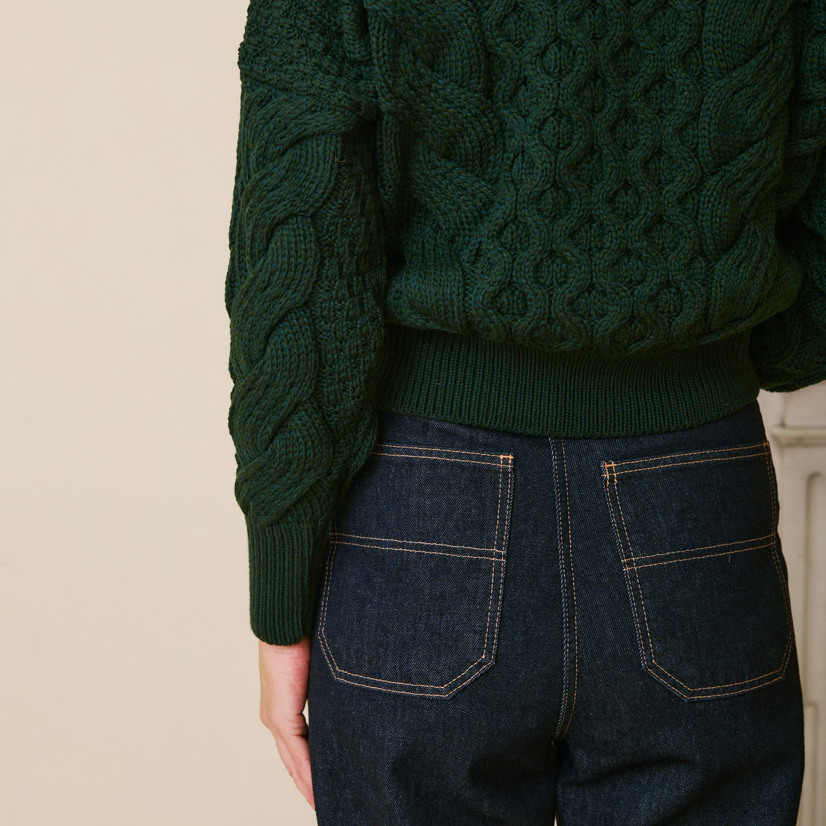 Aran Cropped Jumper - Seaweed