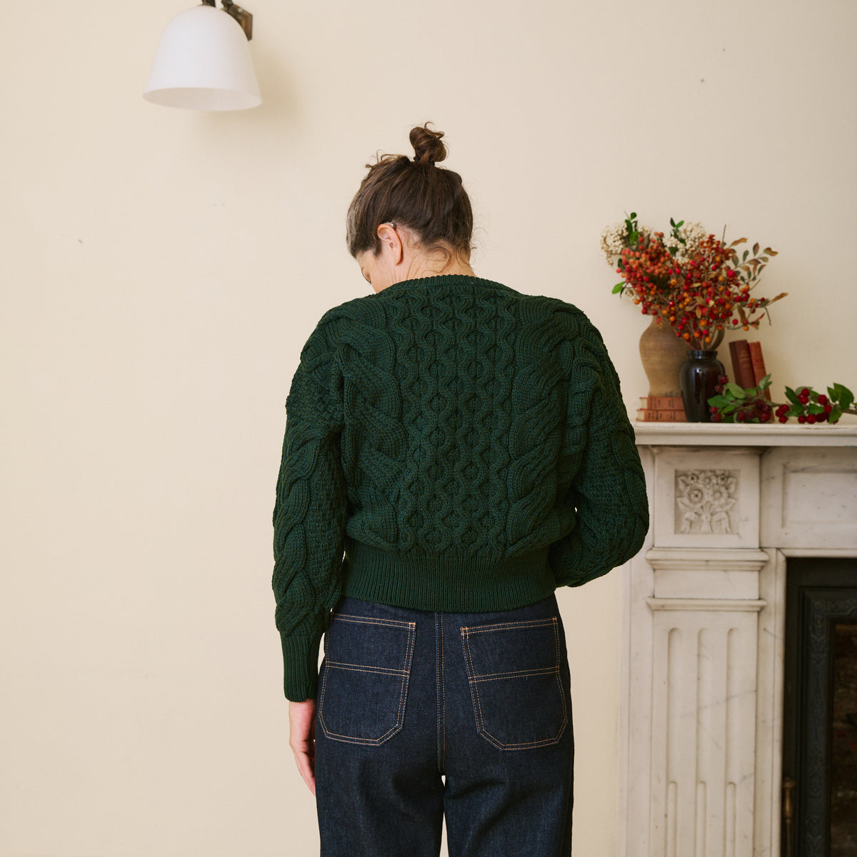 Aran Cropped Jumper - Seaweed