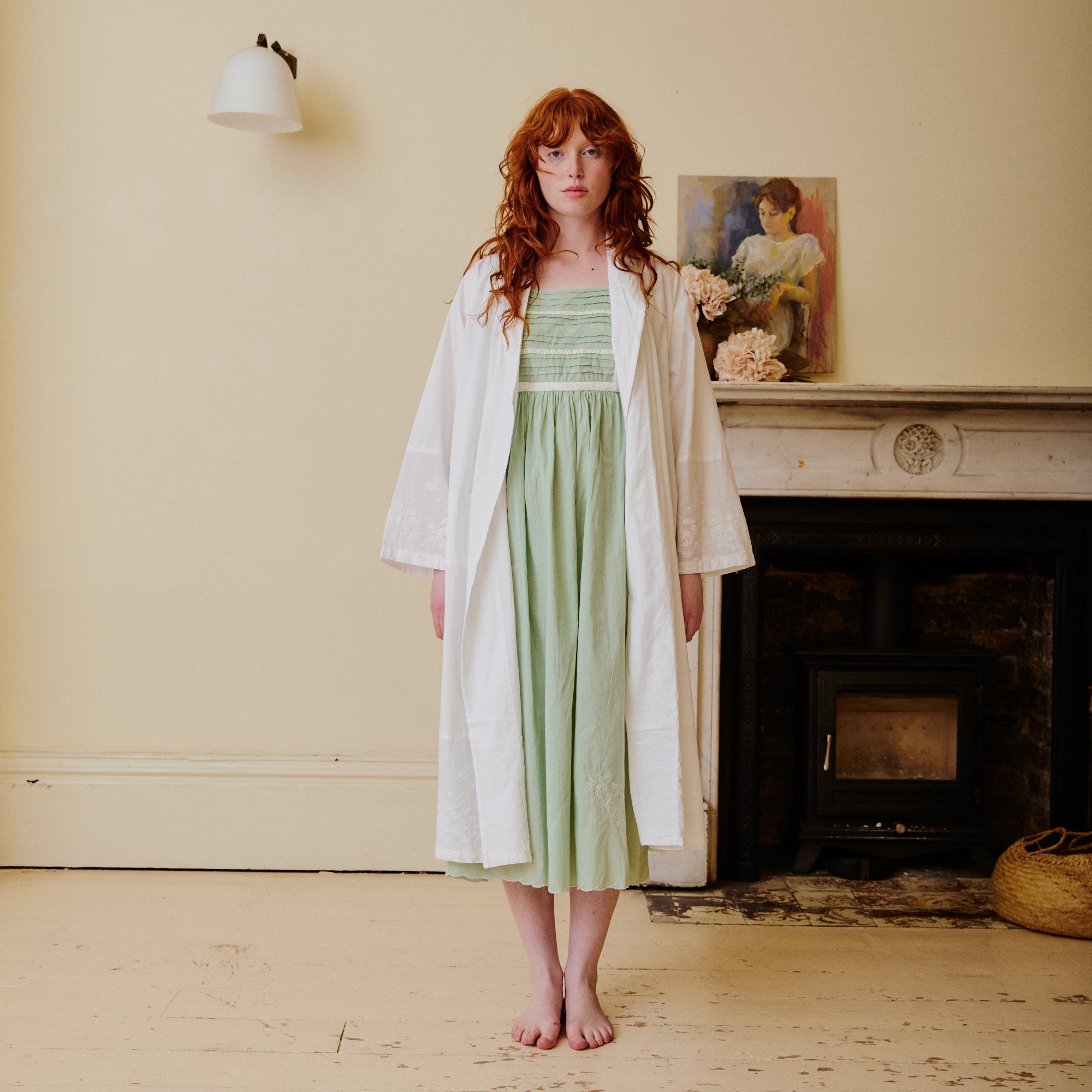 White cotton dressing gown and nightdress