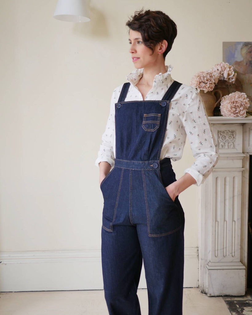 Rose Frill Collar Blouse with high waisted dungarees