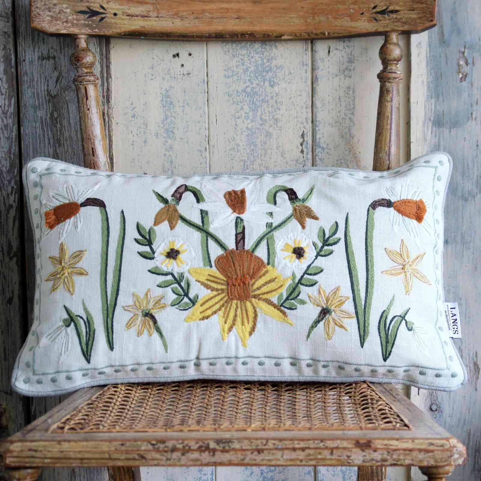 Embroidered Daffodil Rectangle Cushion