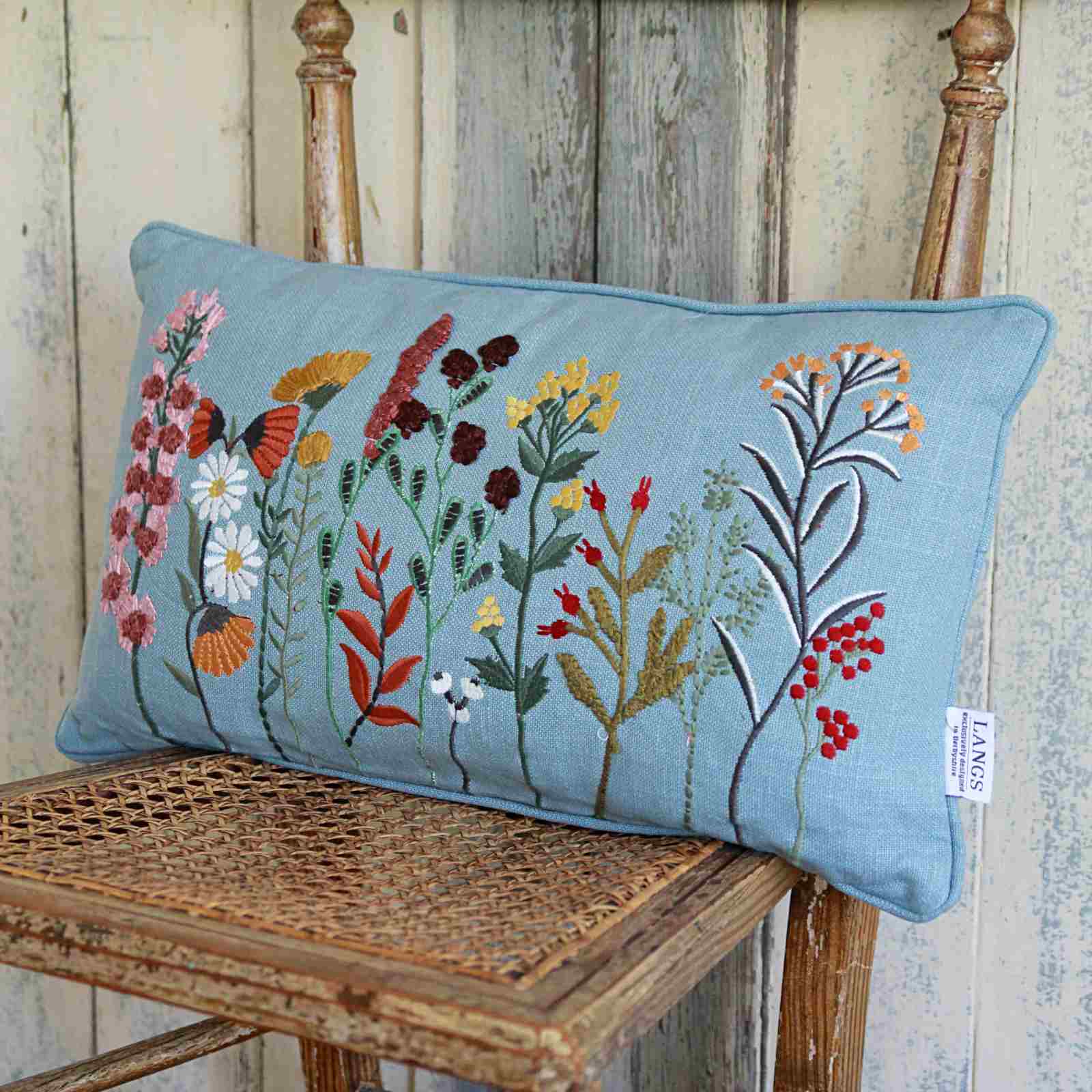 Rectangular Floral Embroidered Cushion