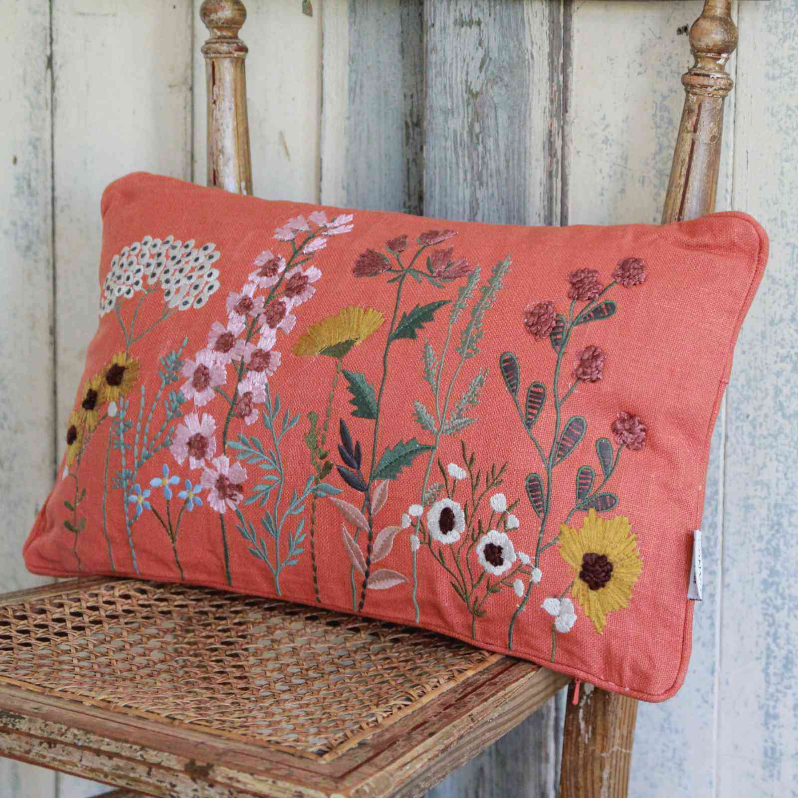 Rectangular Embroidered Cushion Terracotta
