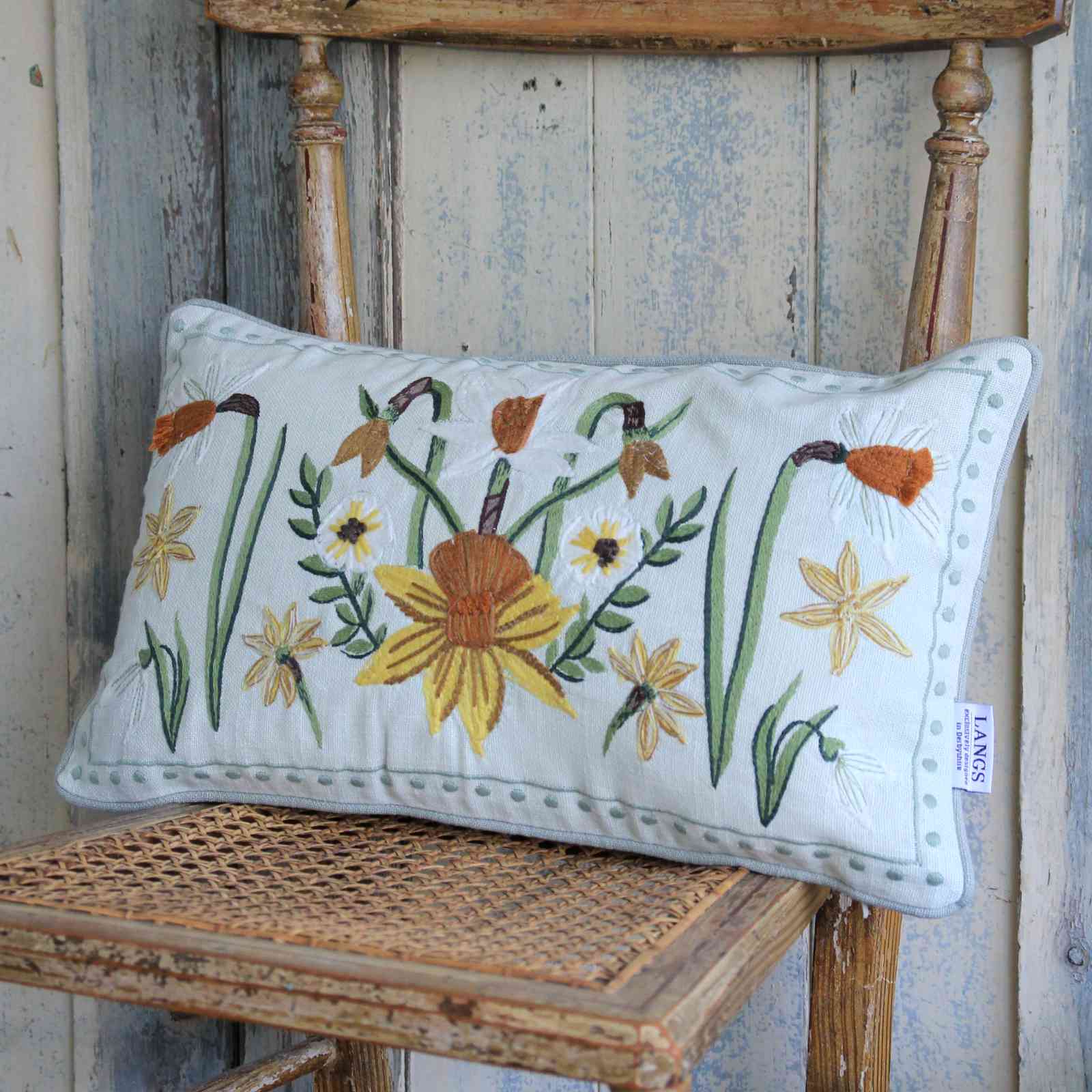 Embroidered Daffodil Rectangle Cushion