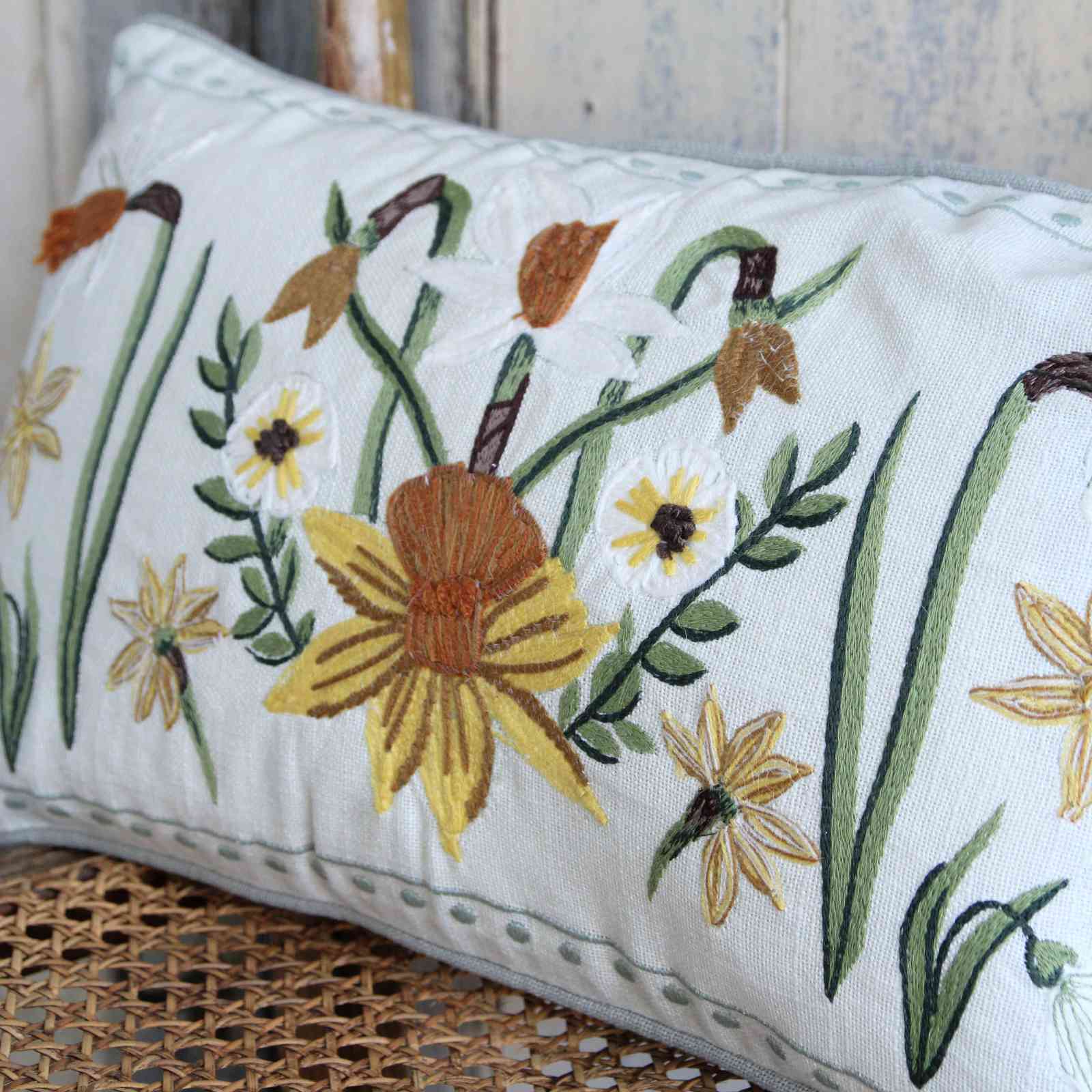 Embroidered Daffodil Rectangle Cushion
