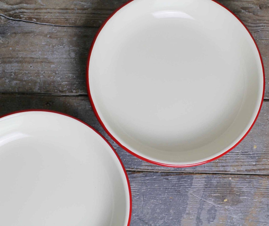 Enamel Pasta Bowl dish - Cream & Red