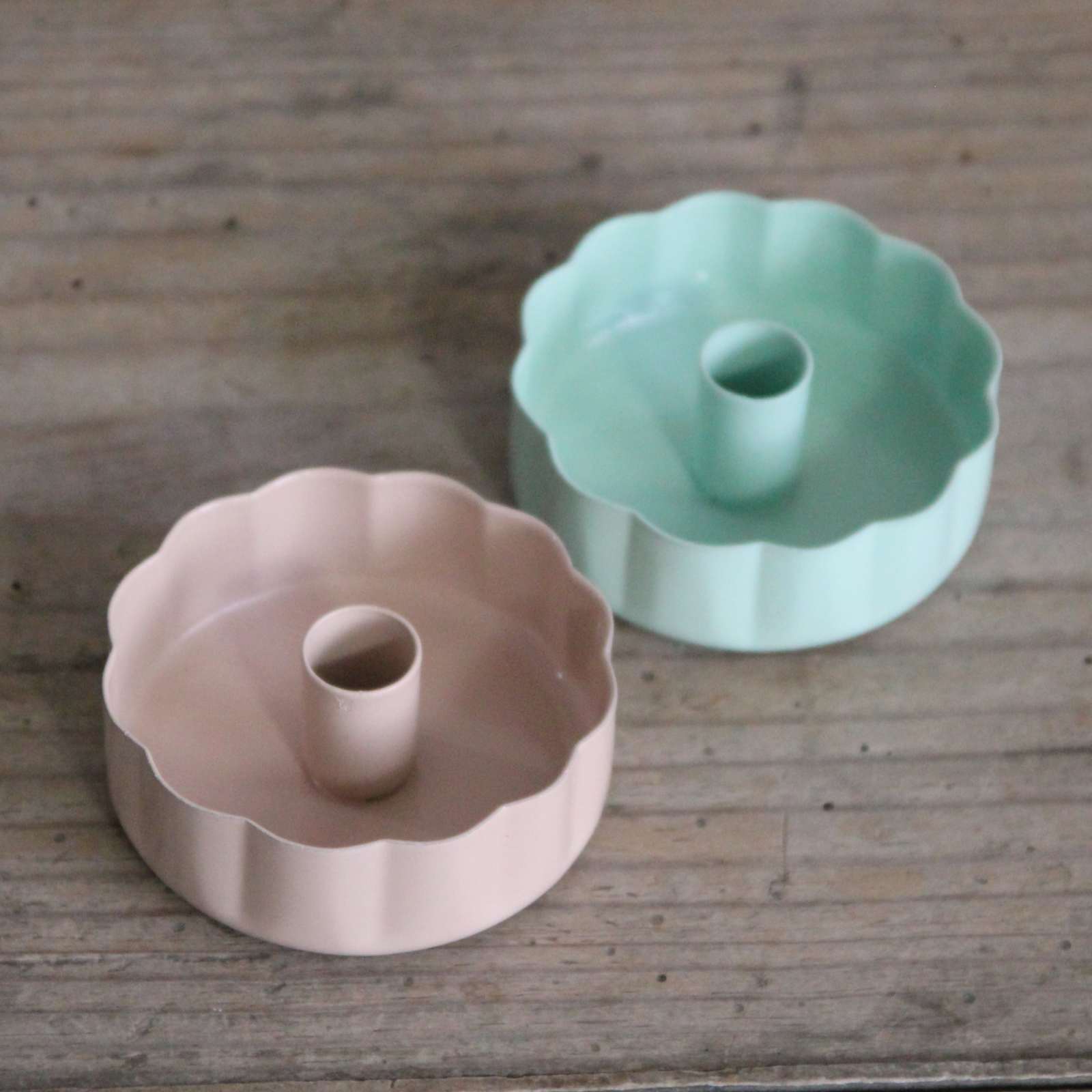 Wavy Enamel Taper Candle Holder - Sage