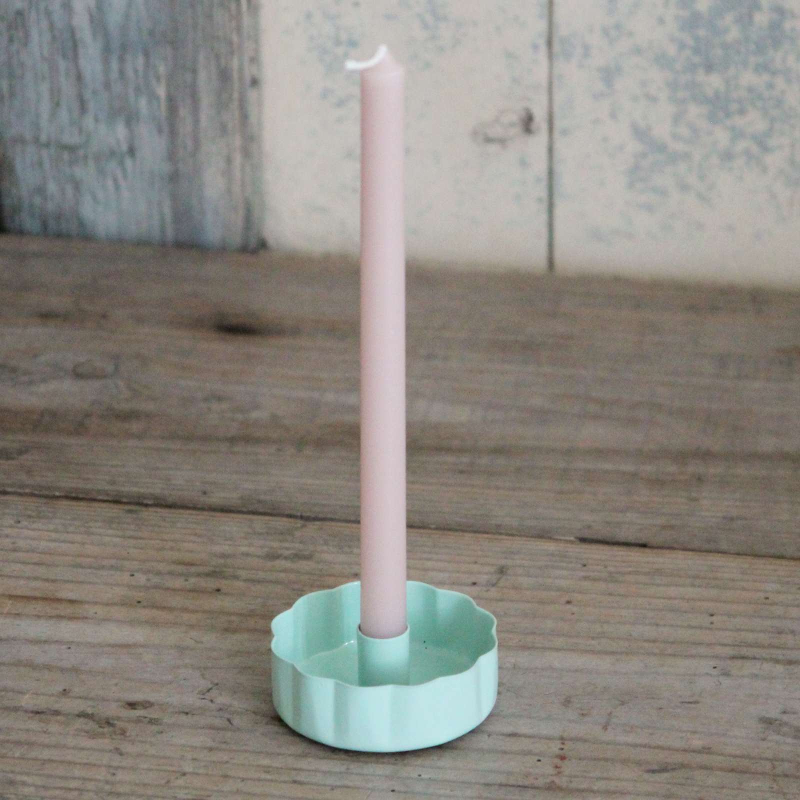 Wavy Enamel Taper Candle Holder - Sage
