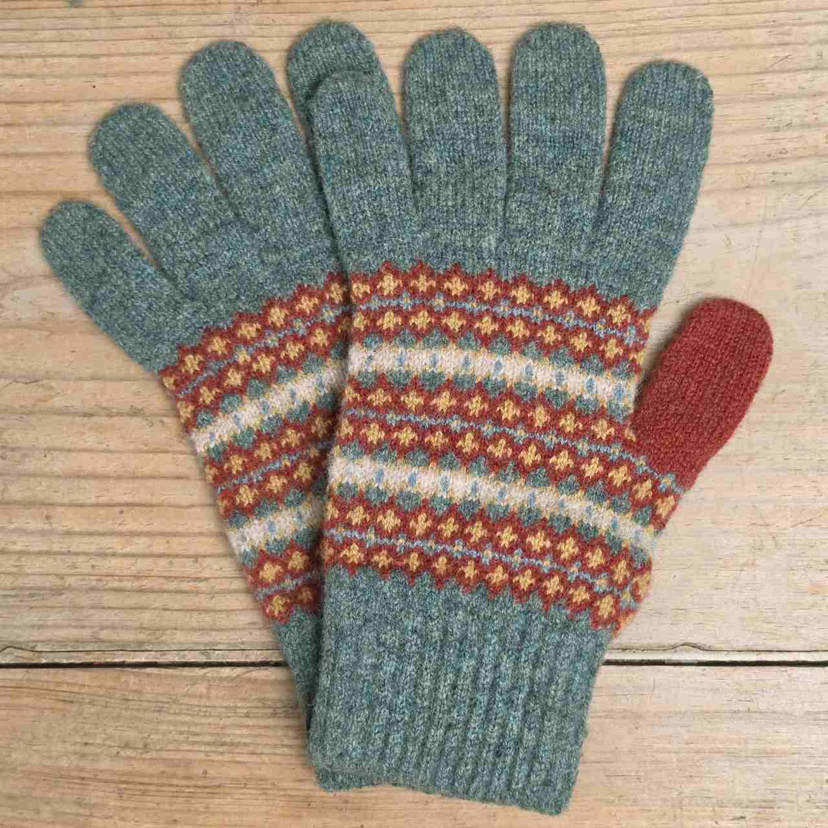 Traditional Scottish Fair Isle Gloves - Russet & Rosemary