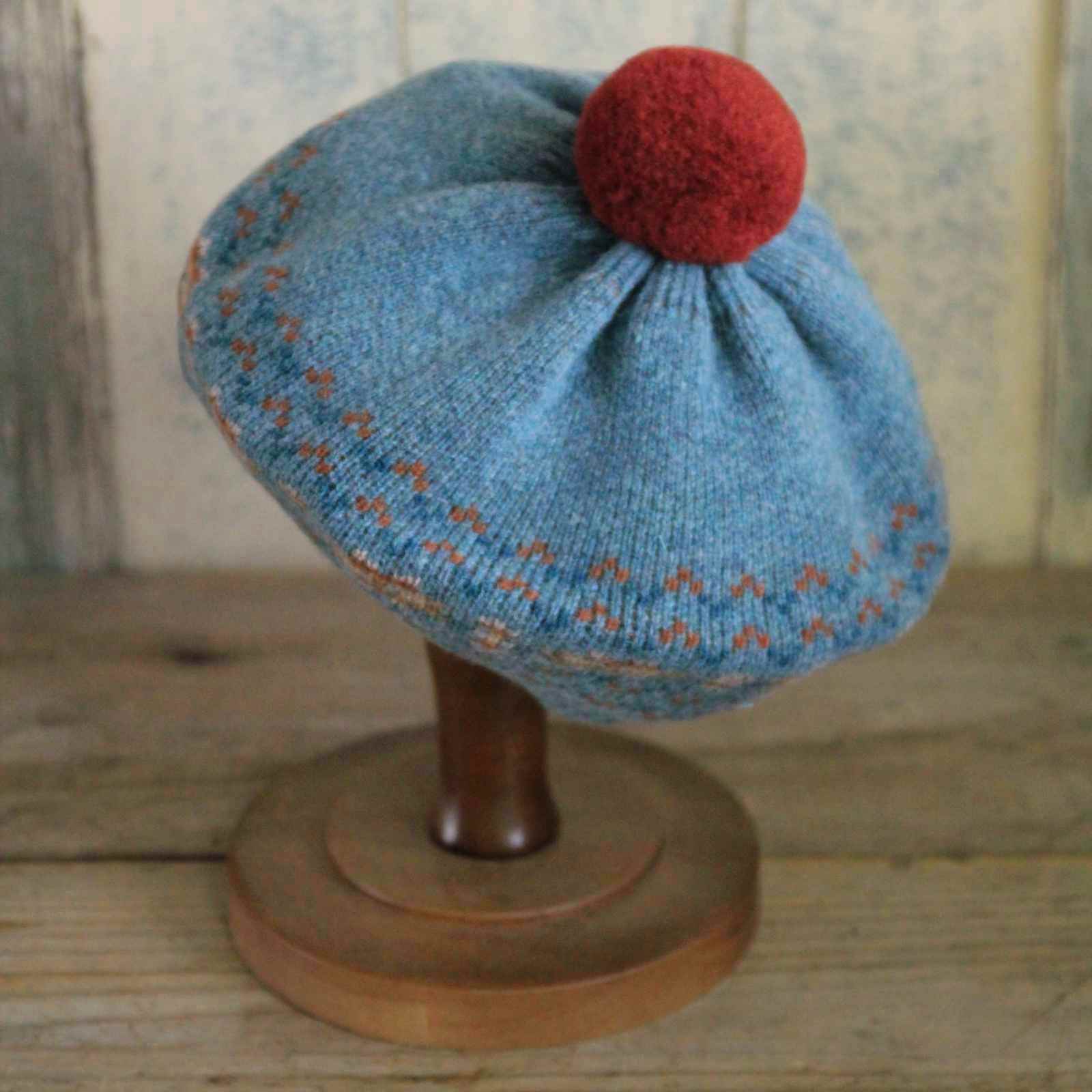 Fair Isle Beret with Pom Pom - Sienna &amp; Teal