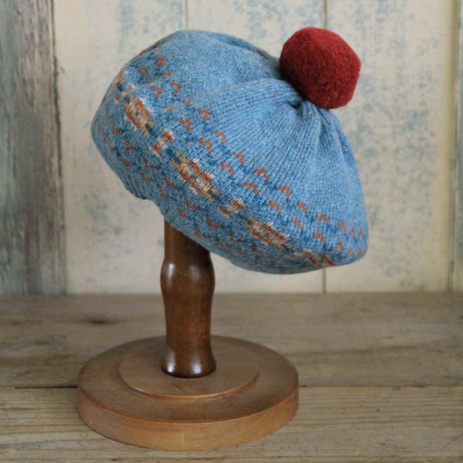 Fair Isle Beret with Pom Pom - Sienna &amp; Teal