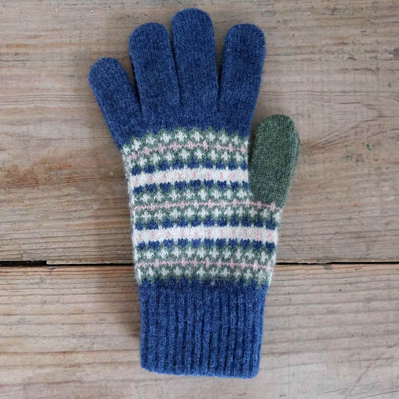 Fair Isle Gloves - Navy and Green