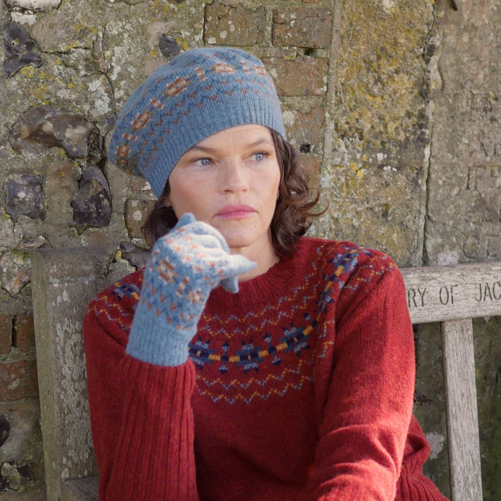 Traditional Fair Isle beret  and gloves - teal