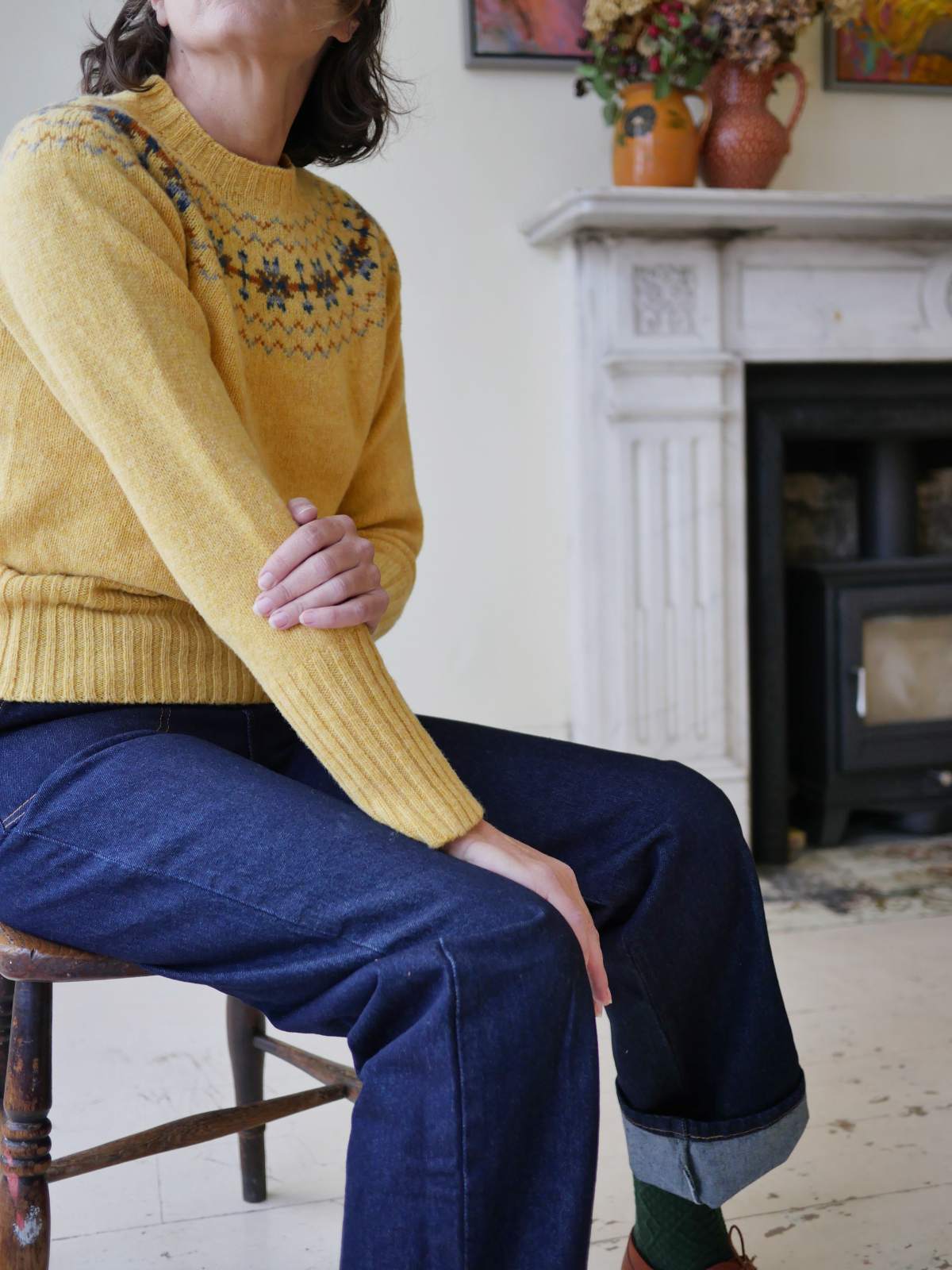 Womens fair isle jumper - Traditional Scottish Fair Isle Yoke Jumper Maize