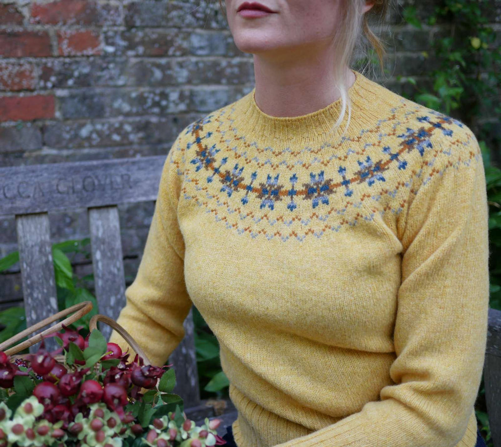 Womens fair isle jumper - Traditional Scottish Fair Isle Yoke Jumper Maize detail