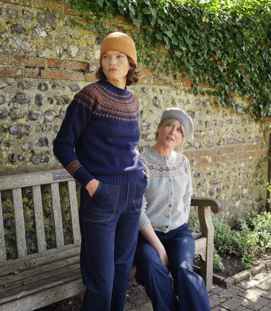 Womens fair isle cardigans - Traditional Scottish Fair Isle Yoke Cardigan Grey & Rose