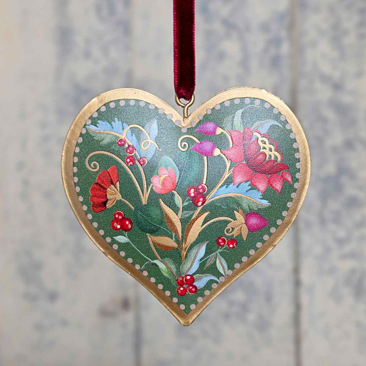 Floral Tin Heart Decoration