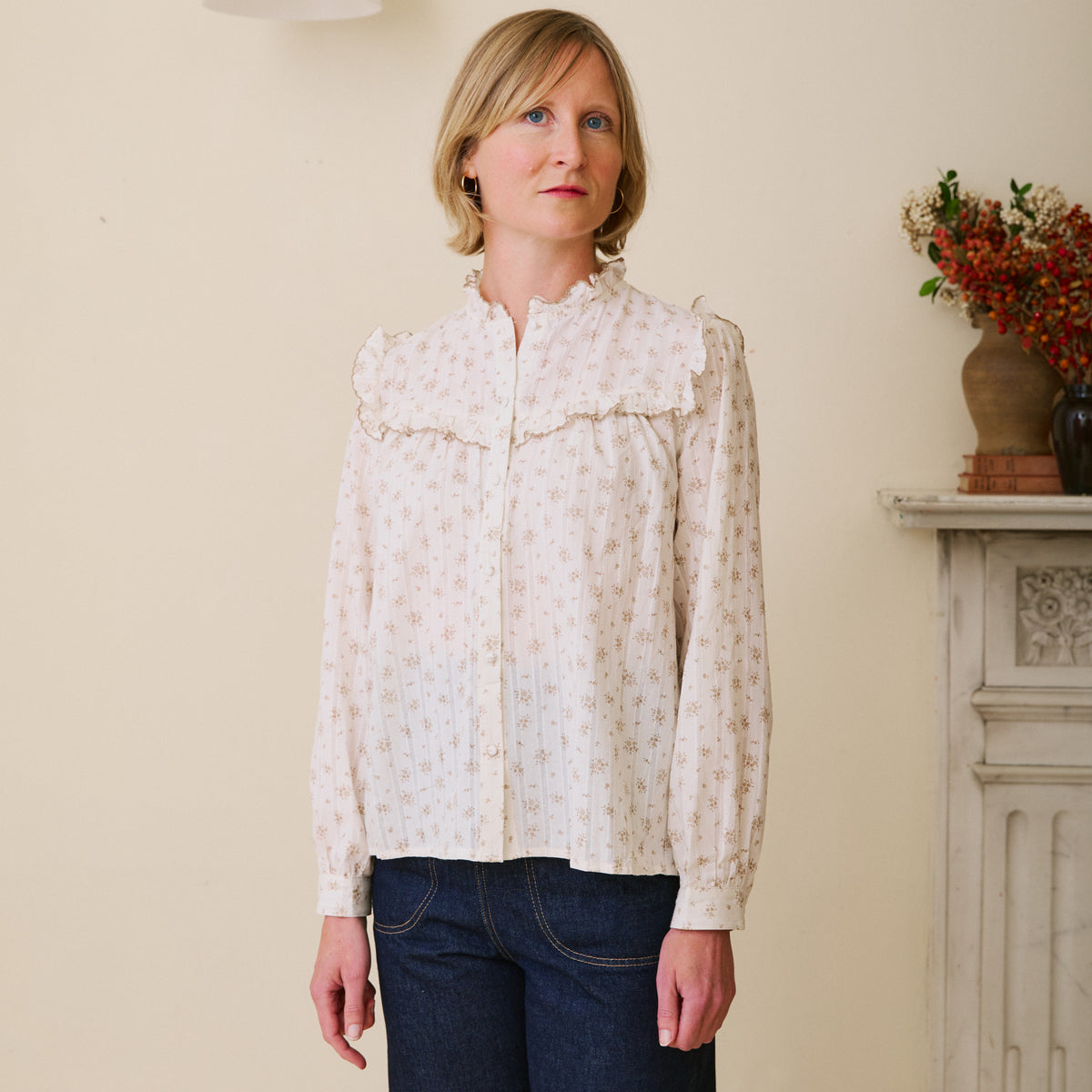 Ruffled Floral Print Blouse - Nutmeg