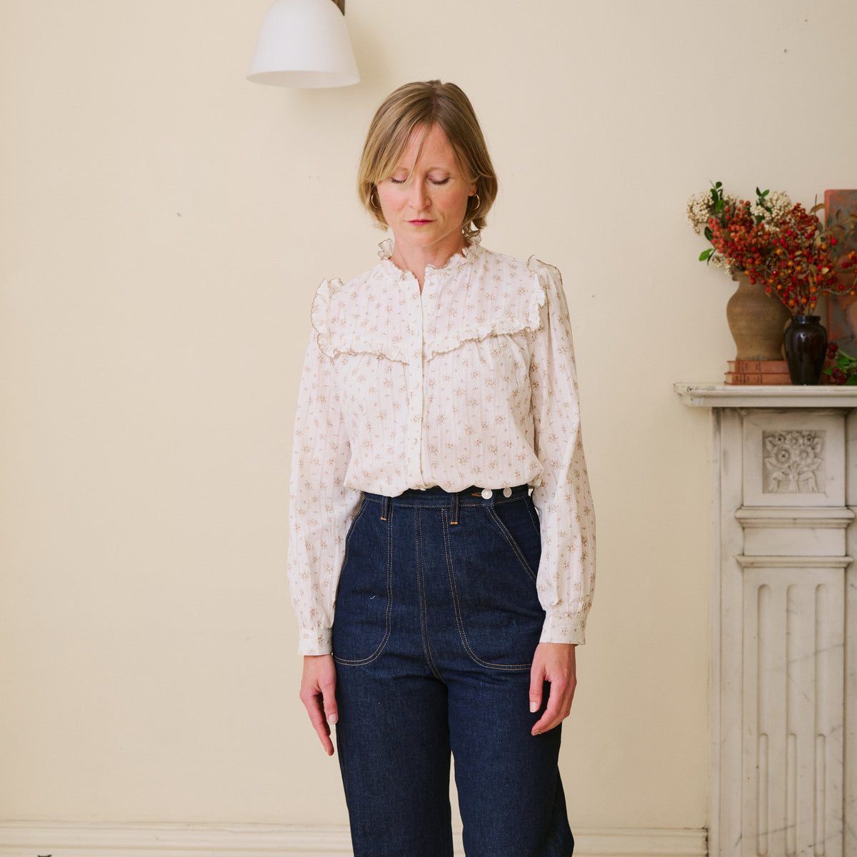 Ruffled Floral Print Blouse - Nutmeg
