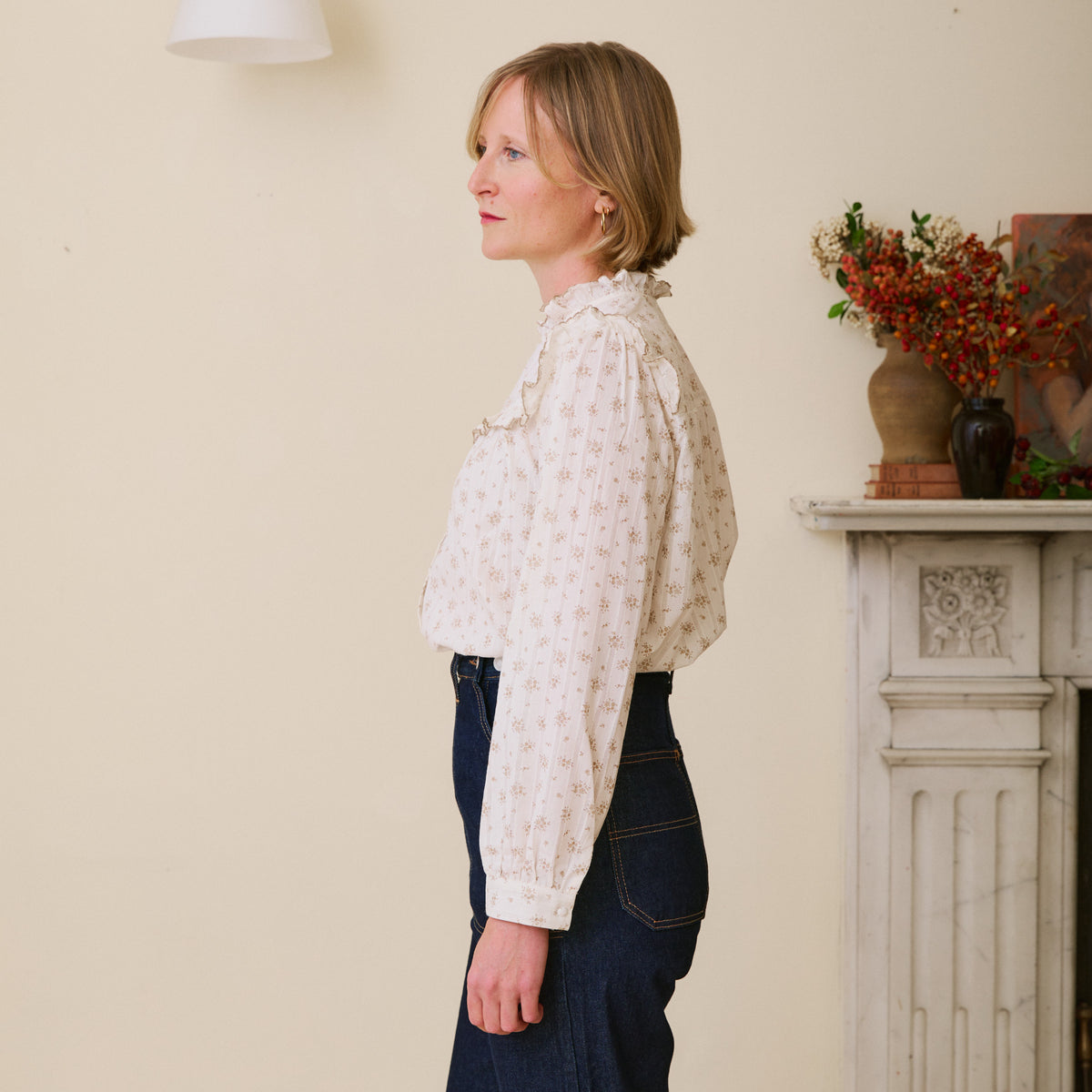 Ruffled Floral Print Blouse - Nutmeg