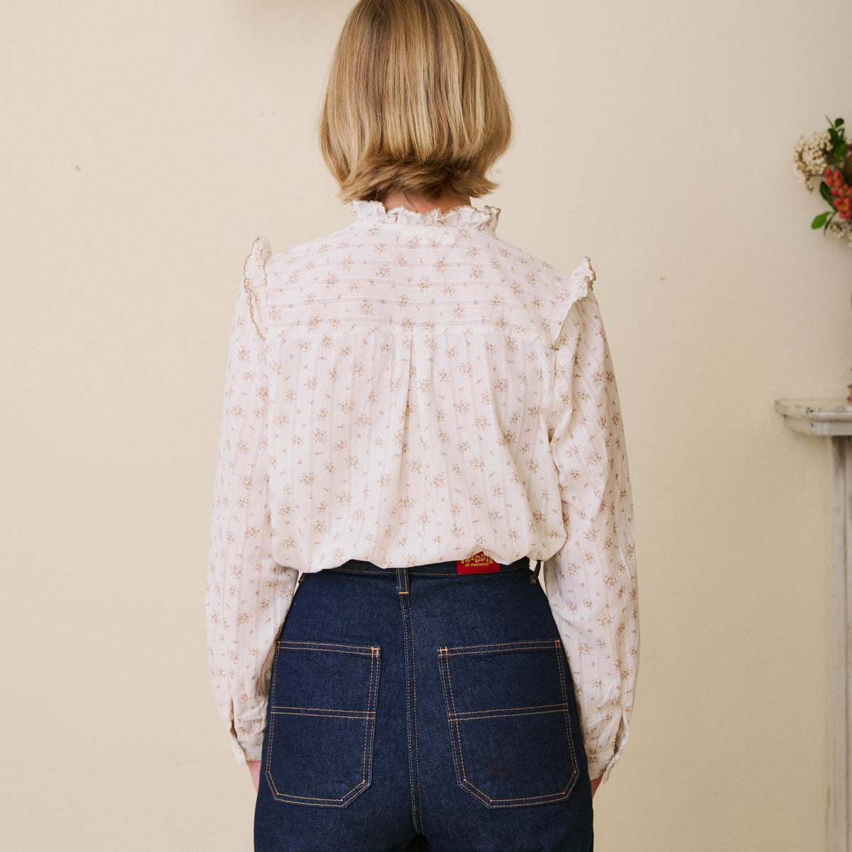 Ruffled Floral Print Blouse - Nutmeg