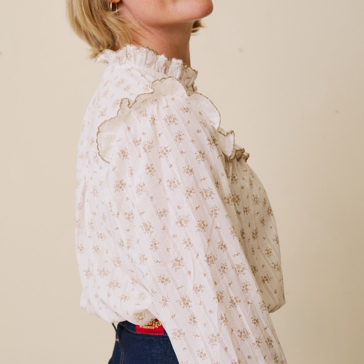 Ruffled Floral Print Blouse - Nutmeg