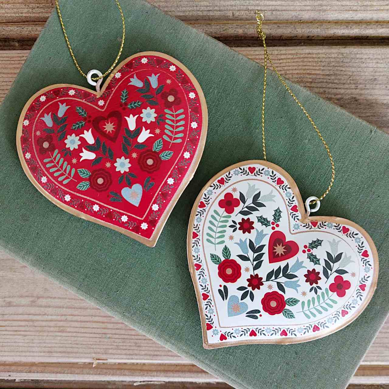 Floral Folk Tin Heart Decoration