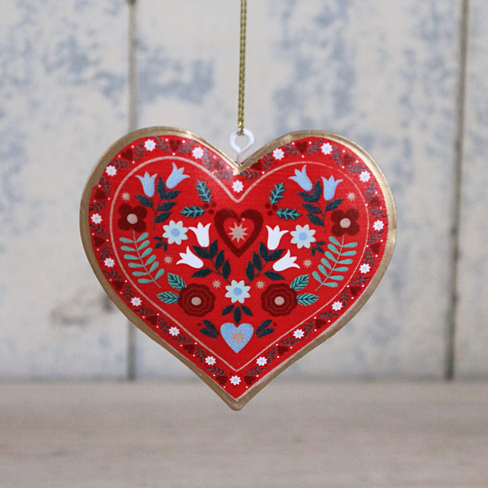 Floral Folk Tin Heart Decoration