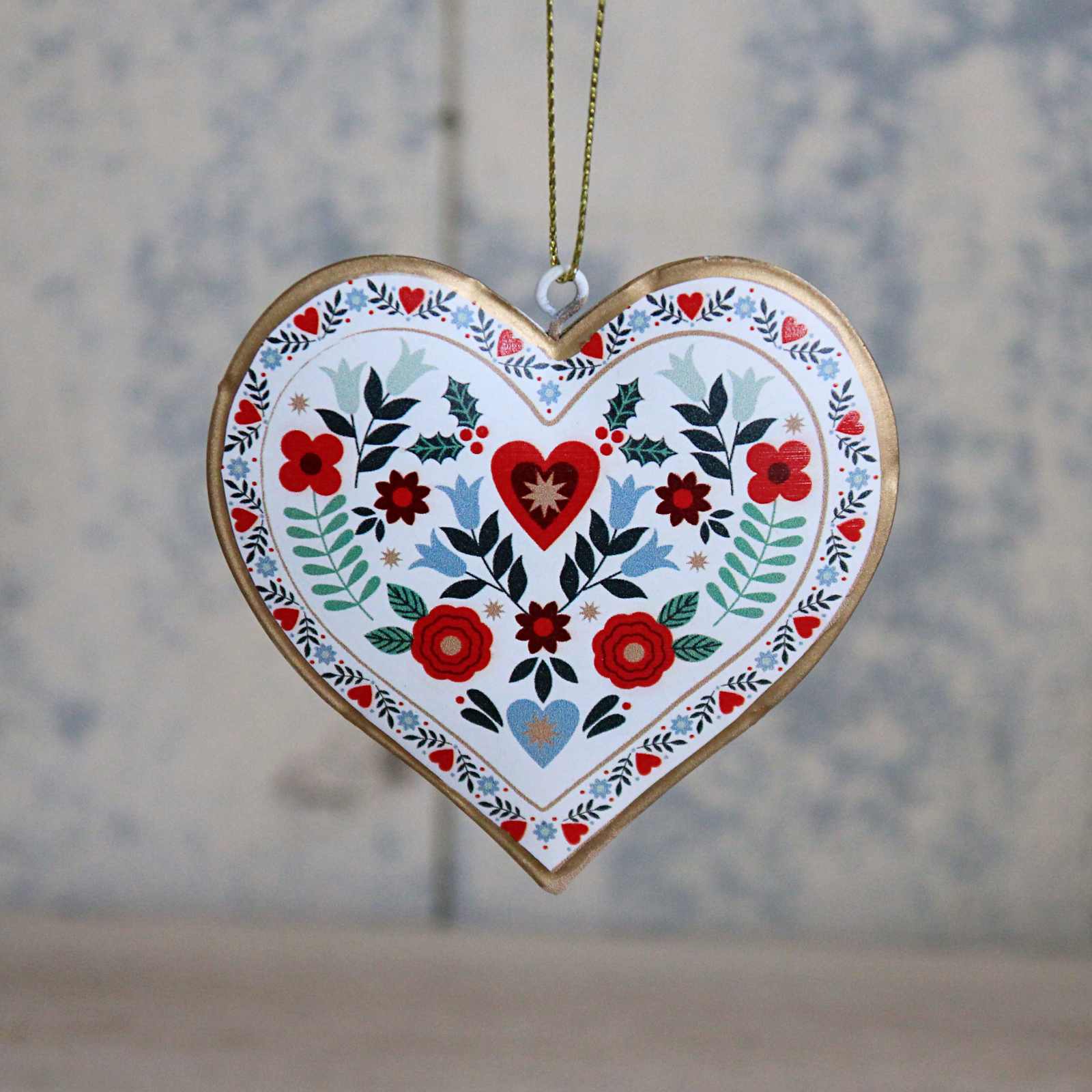Floral Folk Tin Heart Decoration