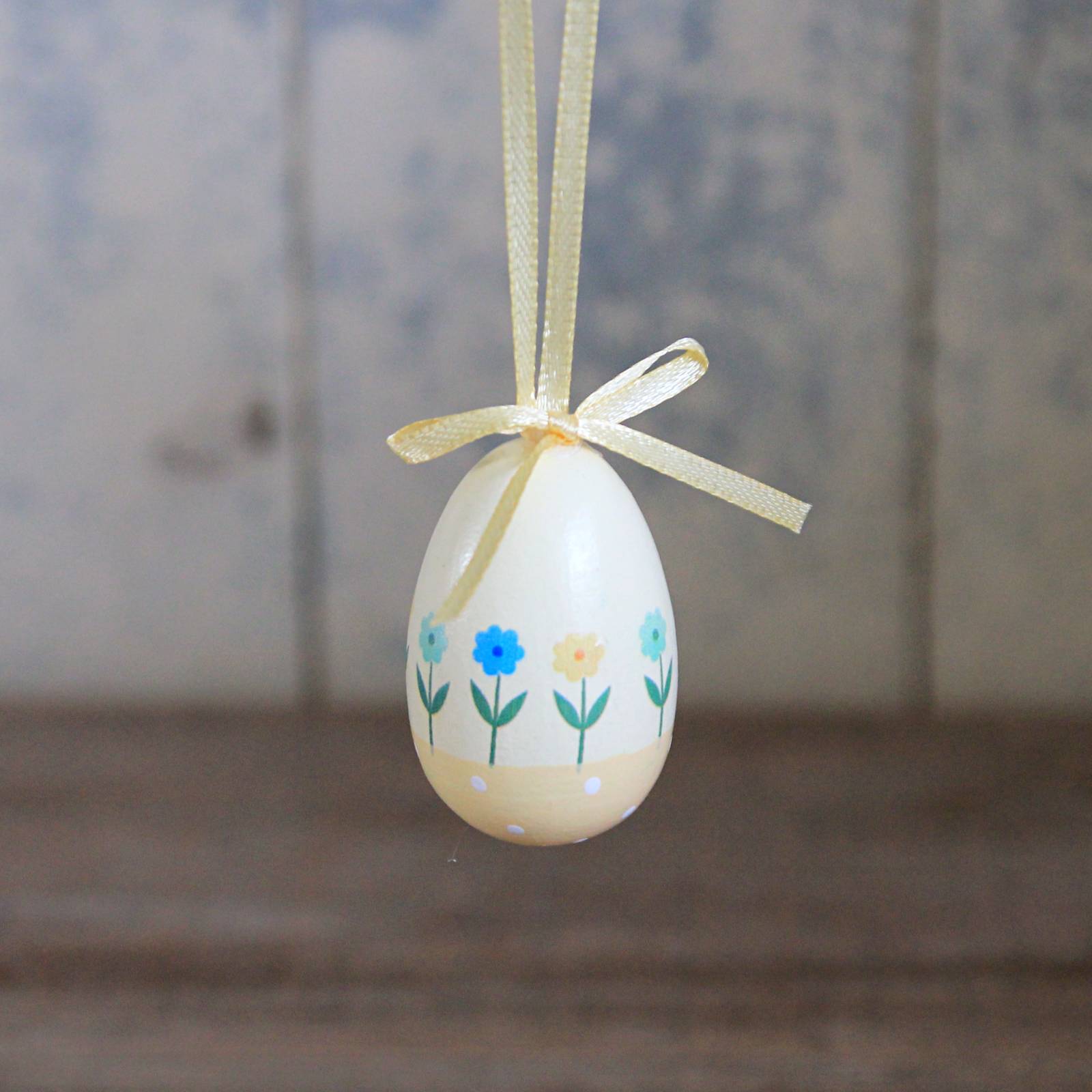 Yellow Wood Egg Decoration - Pastel Bow