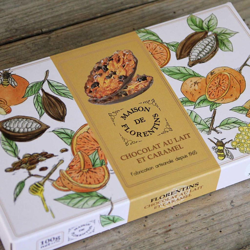 Stocking filler Box of 12 Florentines available in Orange & Dark Chocolate or Salted Caramel and Milk Chocolate.