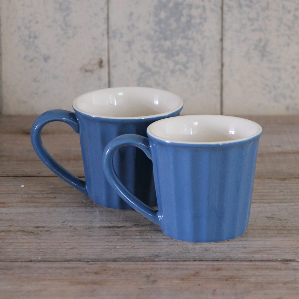 Fluted Ceramic blue Mugs - Cornflower