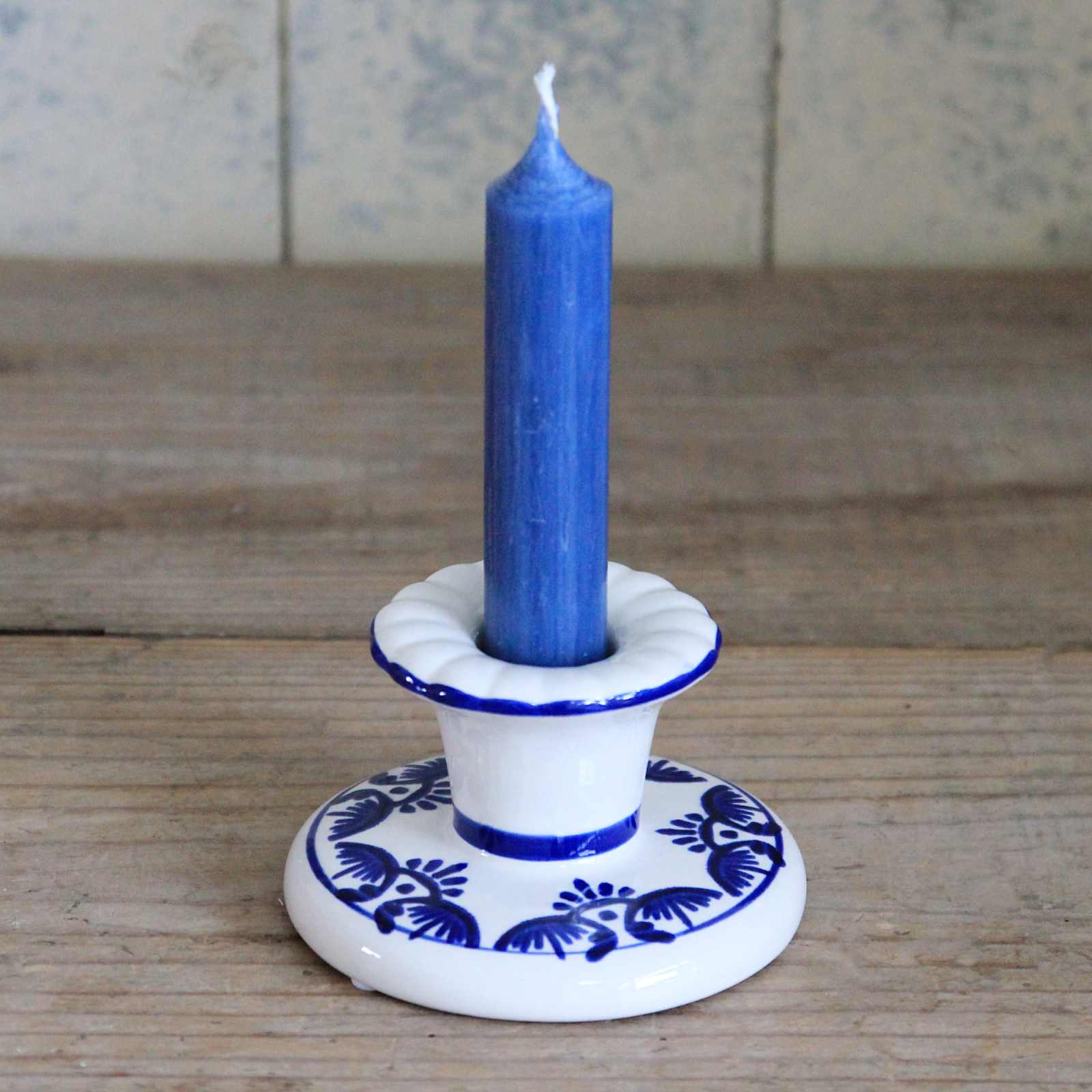 Ceramic Folk Candle Holder - Blue