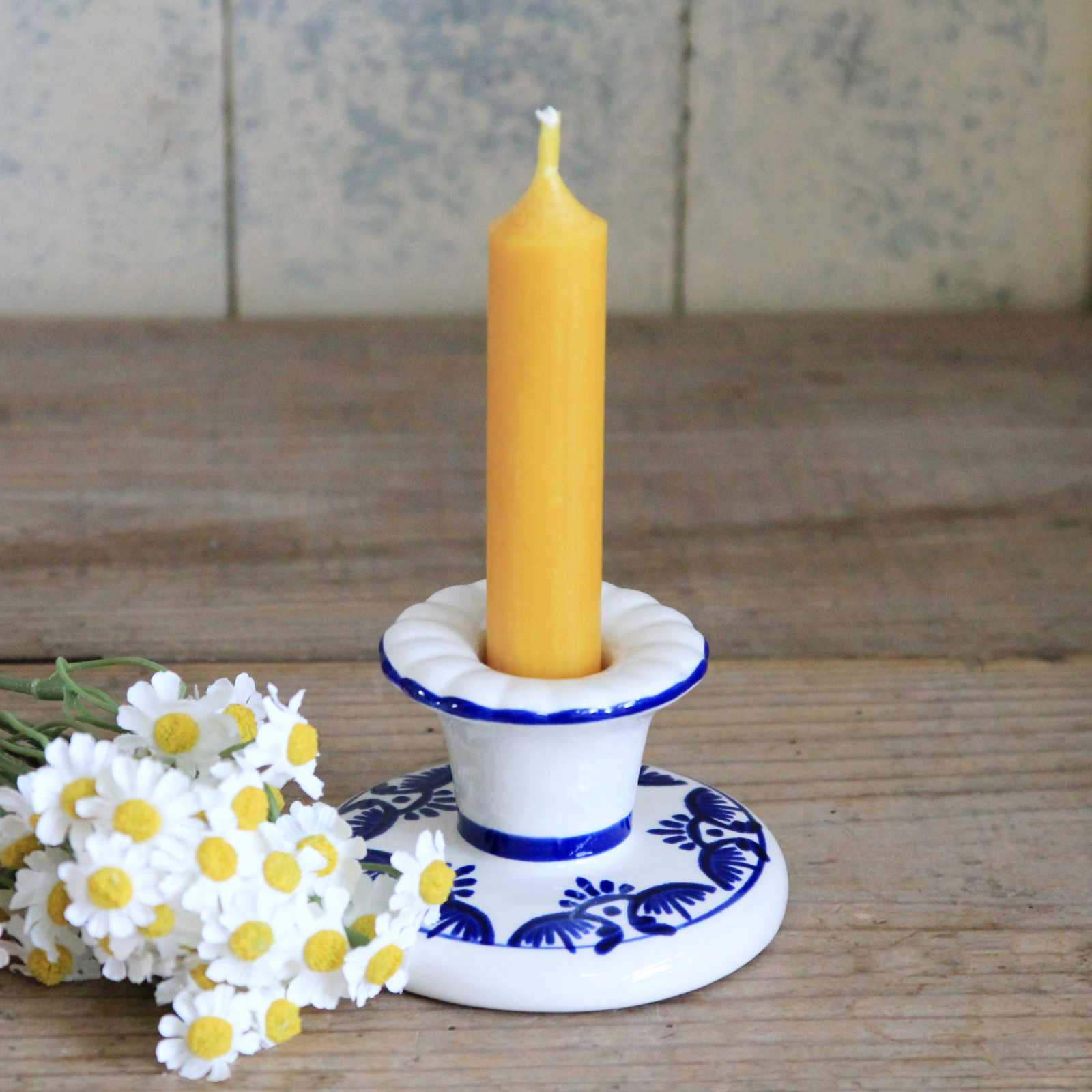 Ceramic Folk Candle Holder - Blue