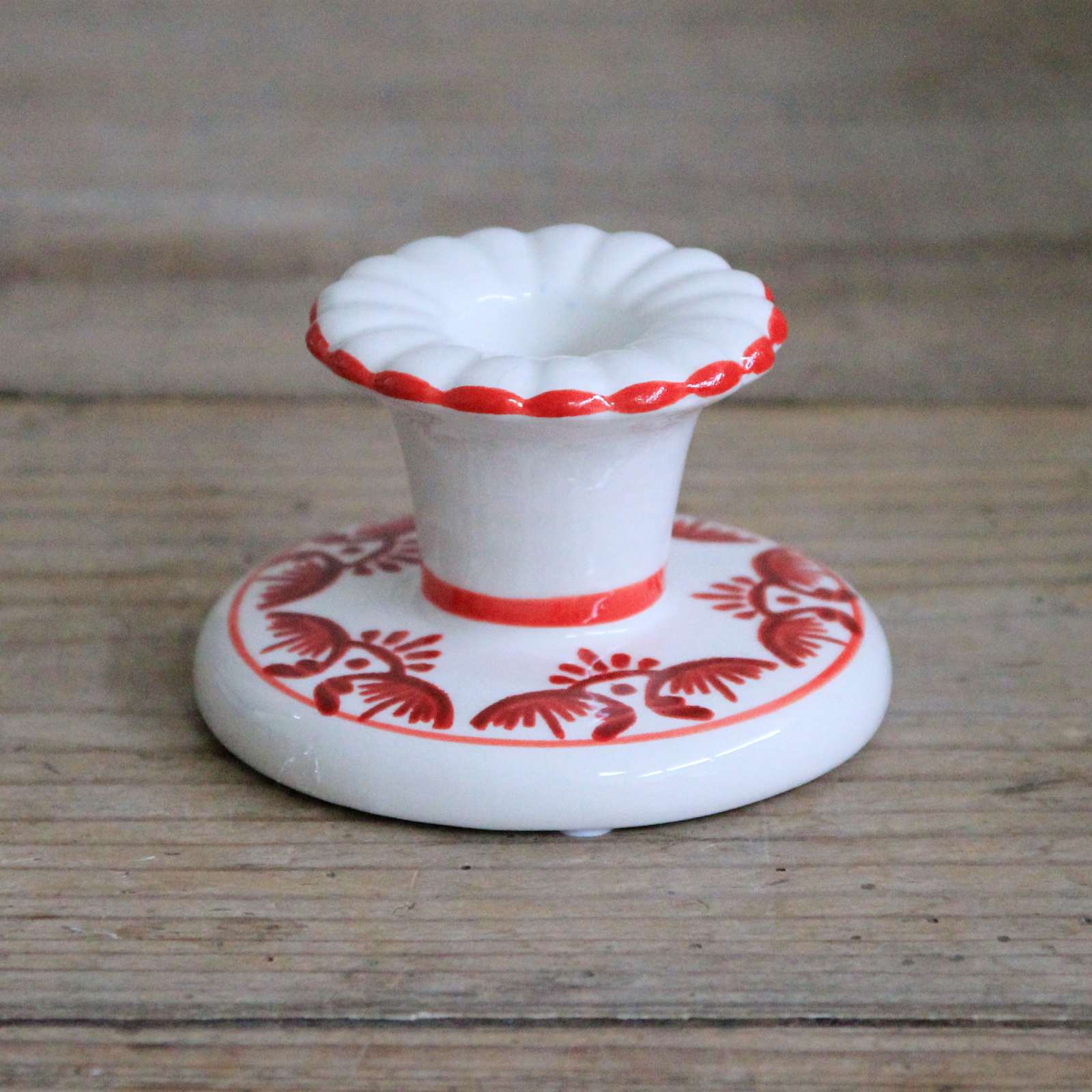 Ceramic Folk Candle Holder - Red