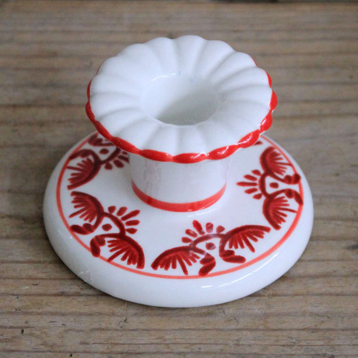 Ceramic Folk Candle Holder - Red