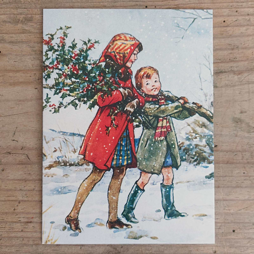 Traditional Vintage Christmas Card Pack - Gathering The Holly