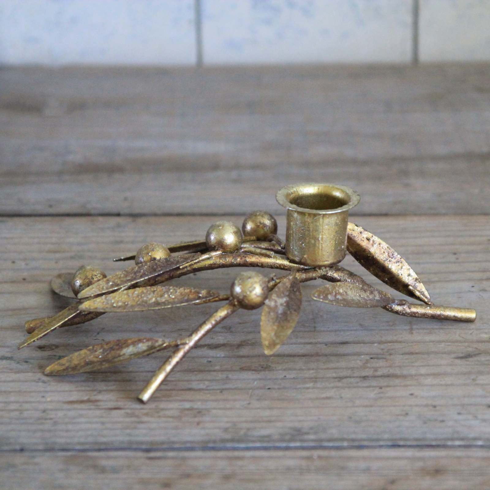 Antique Gold Berry Candle Holder